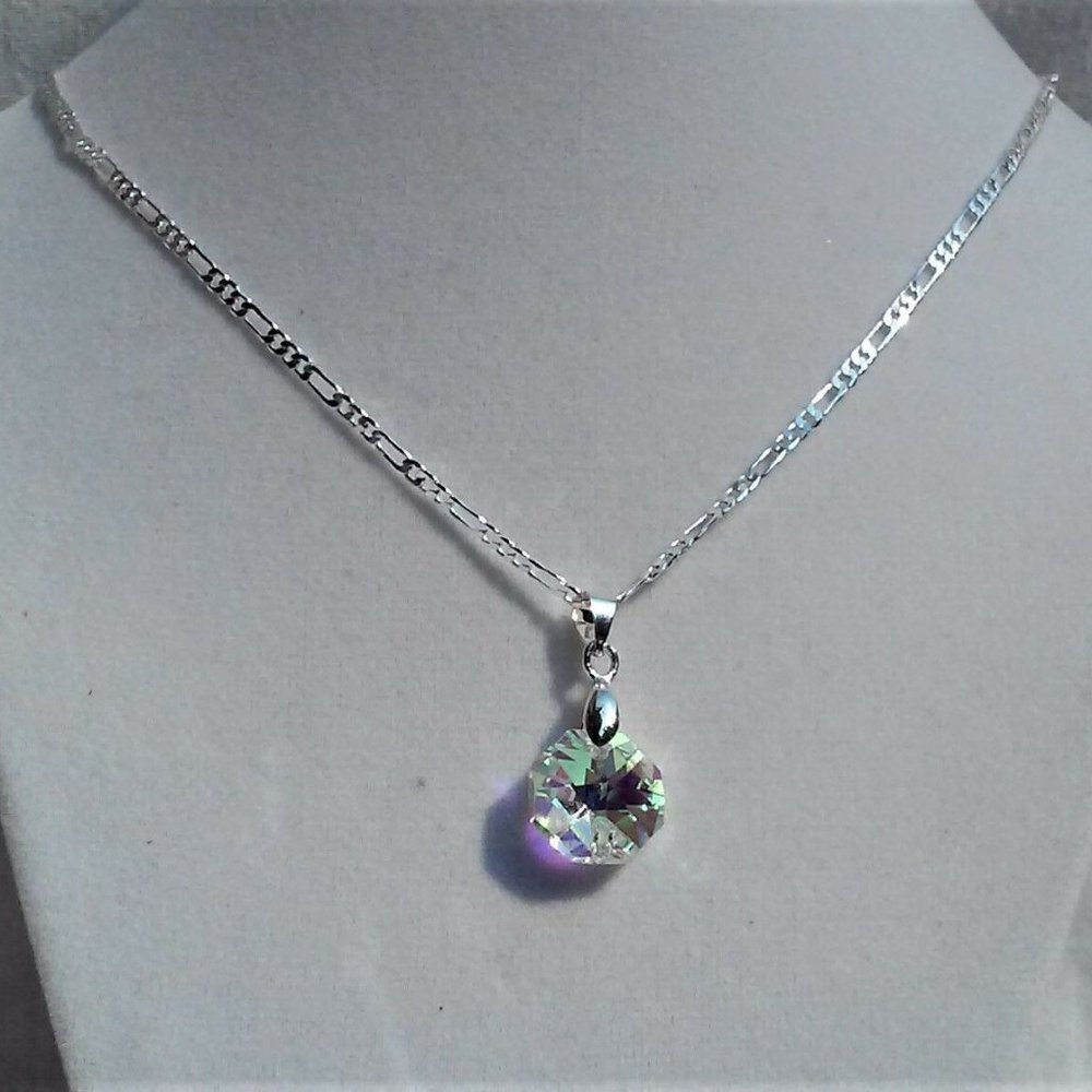 14MM AB OCTAGON SWAROVSKI PENDANT S.S. NECKLACE